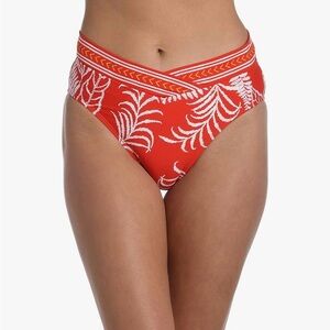 La Blanca Women’s Crossover High Waist Bikini Bottom - Cherry Tropical Tapestry